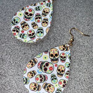 Zelda - white sugar skull faux leather earrings